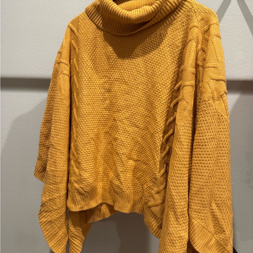 Simple Yellow Cowl Neck Sweater with Textured Knit